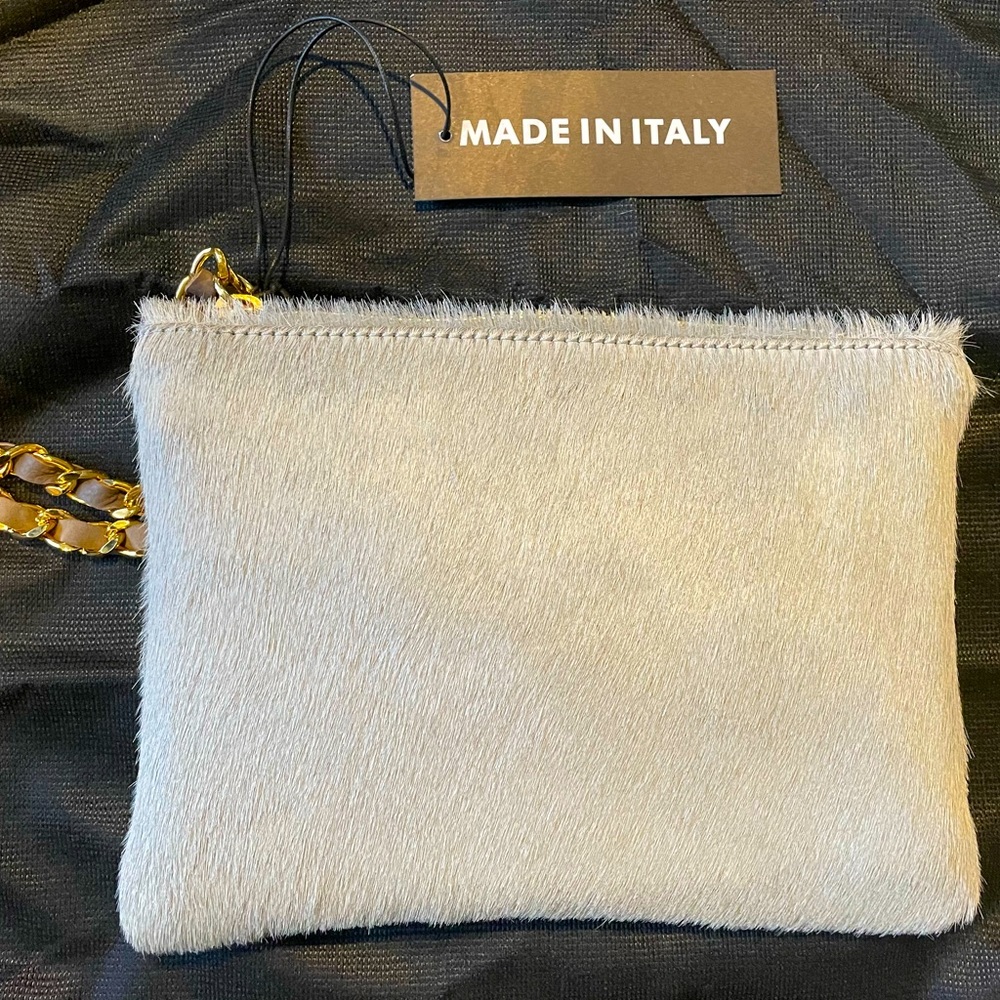 BNWT ITALIAN GRAY FUR CLUTCH / WRISTLET